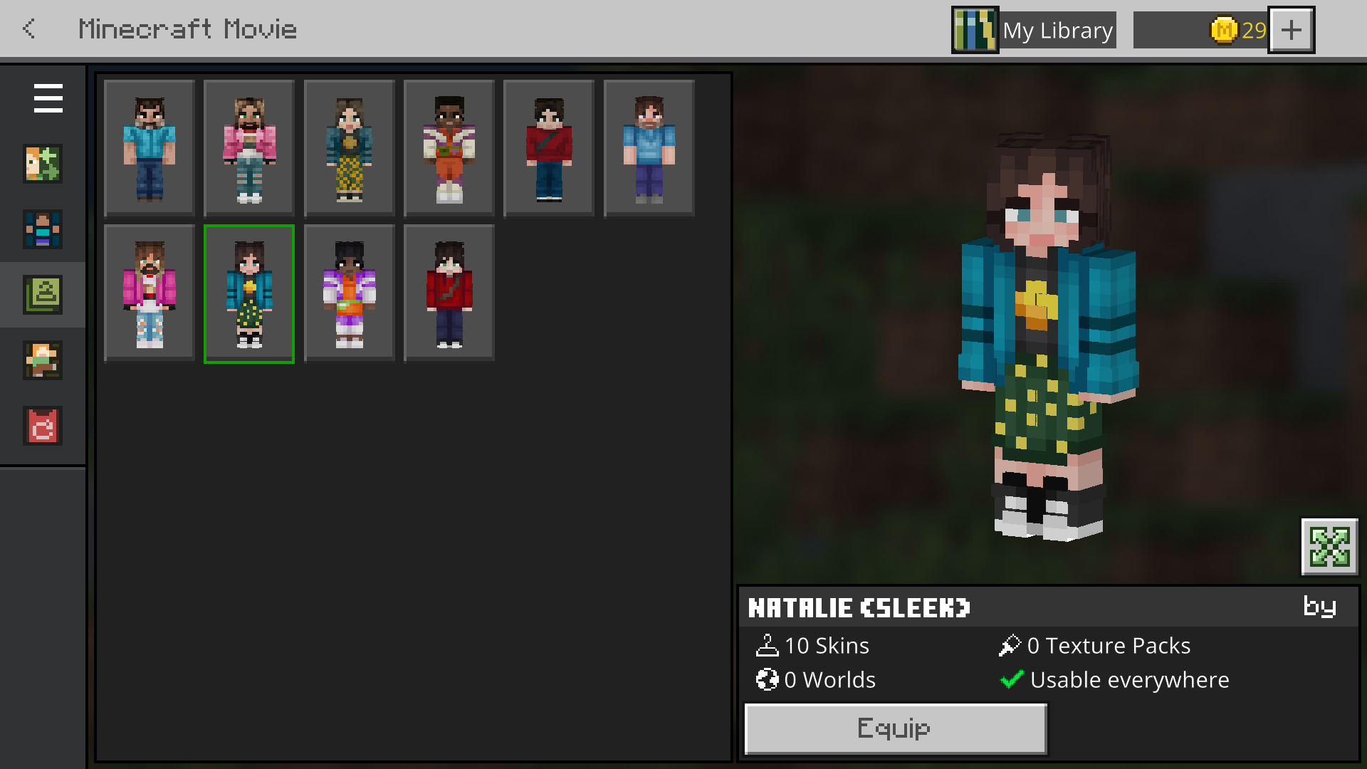 Minecraft Movie Skin Pack in the game