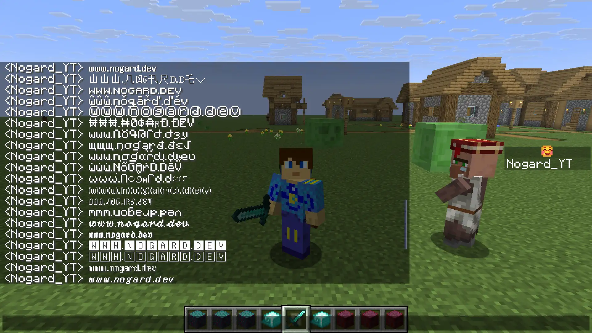 Unicode fonts preview in Minecraft chat showing various font styles
